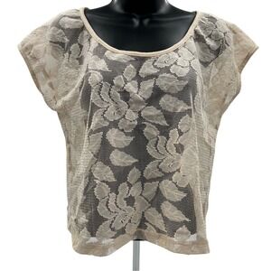One clothing‎ cream sheer lace sleeveless sz Small shirt. PTP 20 length 19.5